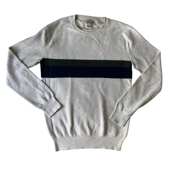 Knit for J.Crew Men's Color Block Crewneck Pullover Sweater 100% Cotton Cream S - Picture 1 of 4